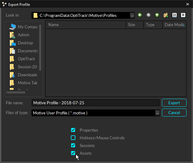 Options to export Assets from Motive. 
