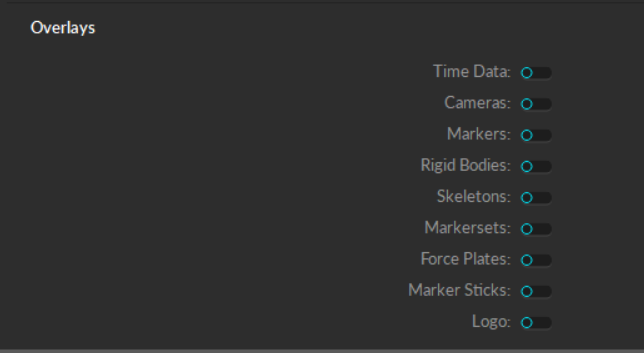 Overlay options when exporting video files from Motive.