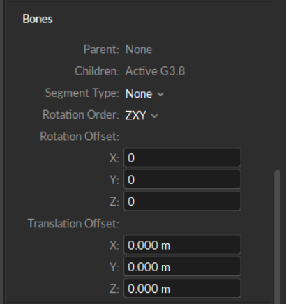 The Bones properties for a Rigid Body, standard and advanced properties shown.