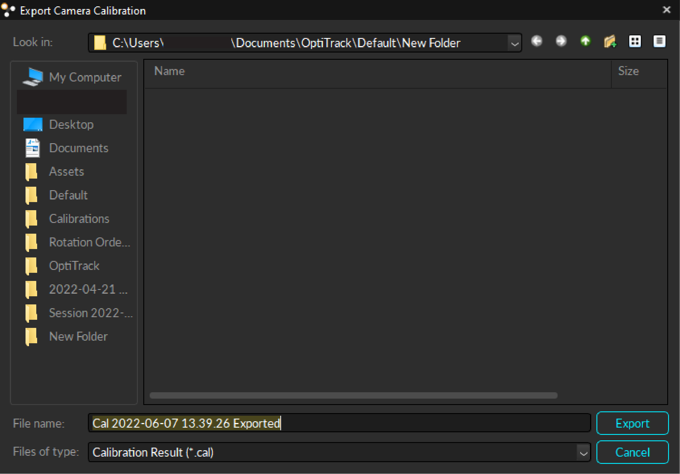 Export options for Calibration files.