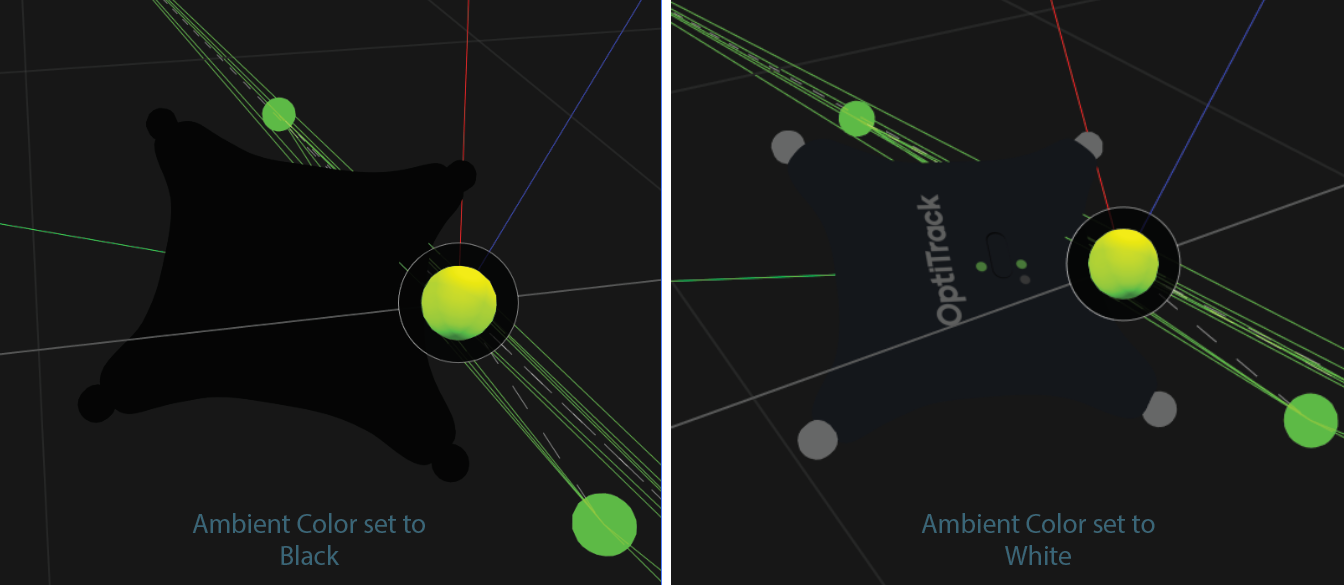 Examples of an Attached Geometry file with the Ambient color set to Black (left) or White (right).