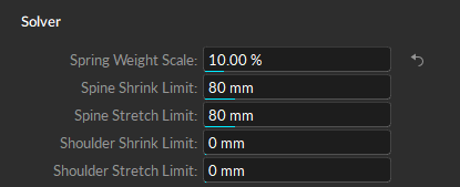 A screenshot of the Motive properties pane, Solver properties for a Skeleton asset. 