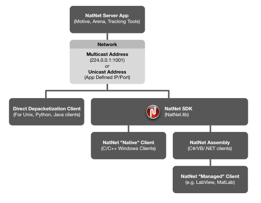 A diagram of the NatNet clients. 