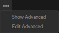 The Advanced menu options from the Motive Applications settings panel: Show Advanced and Edit Advanced