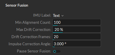 A screenshot of the Motive properties pane, Sensor Fusion properties for a Skeleton asset. 
