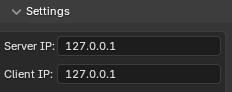 Server settings in the Motive plugin in Blender. 