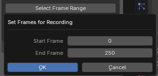 Set Frame Range options for recording a frame range in Blender. 