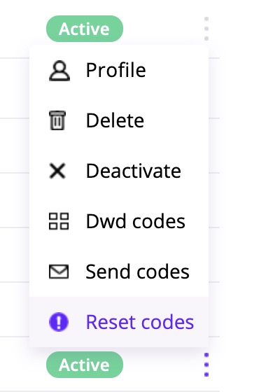 reset codes