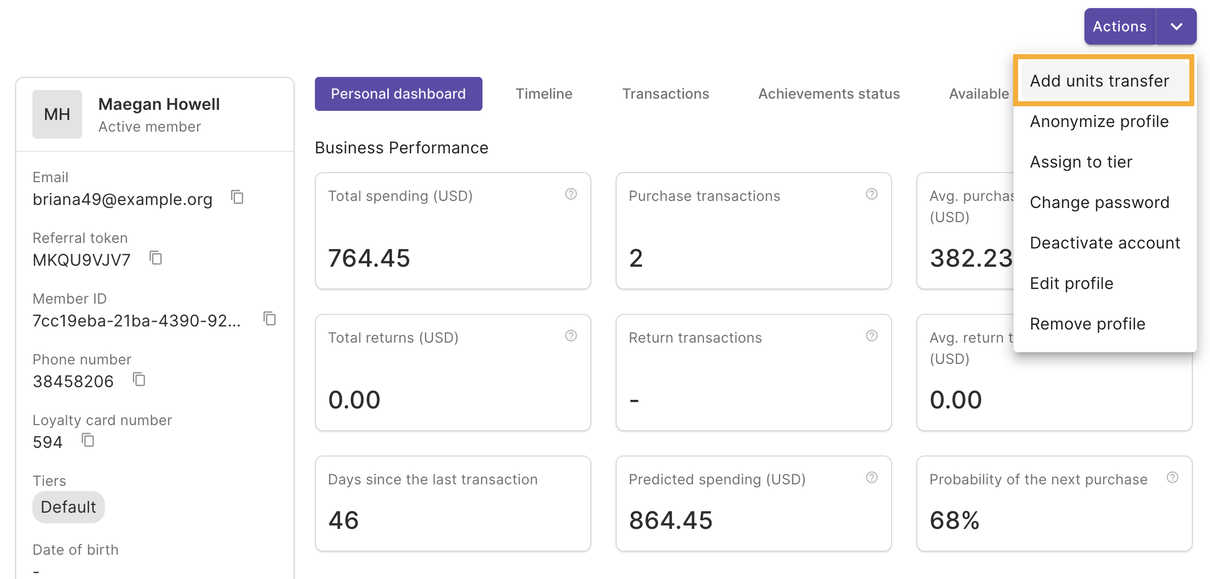 Add units transfer from member profile