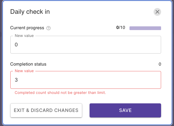 Achievement completion limit error