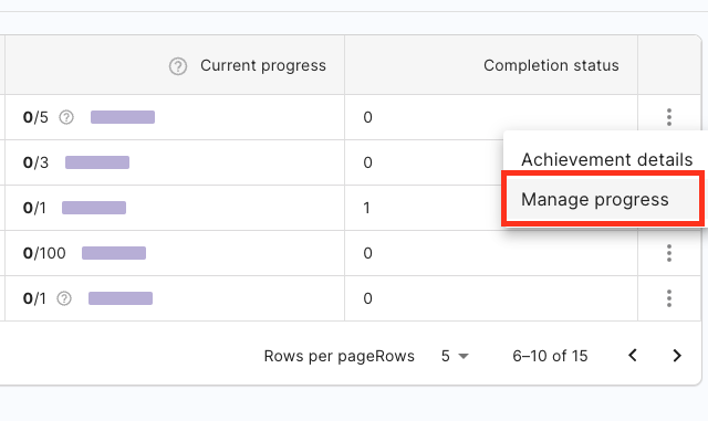 Manage achievement progress action