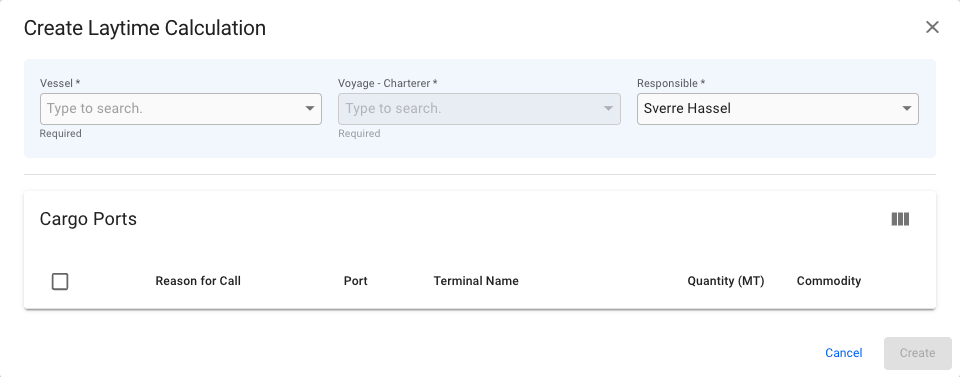 Create Laytime Calculation Dialog