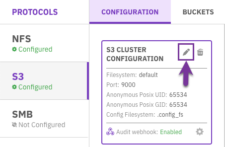 Edit an S3 cluster configuration