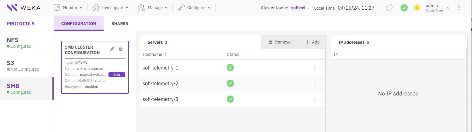 SMB cluster configuration example