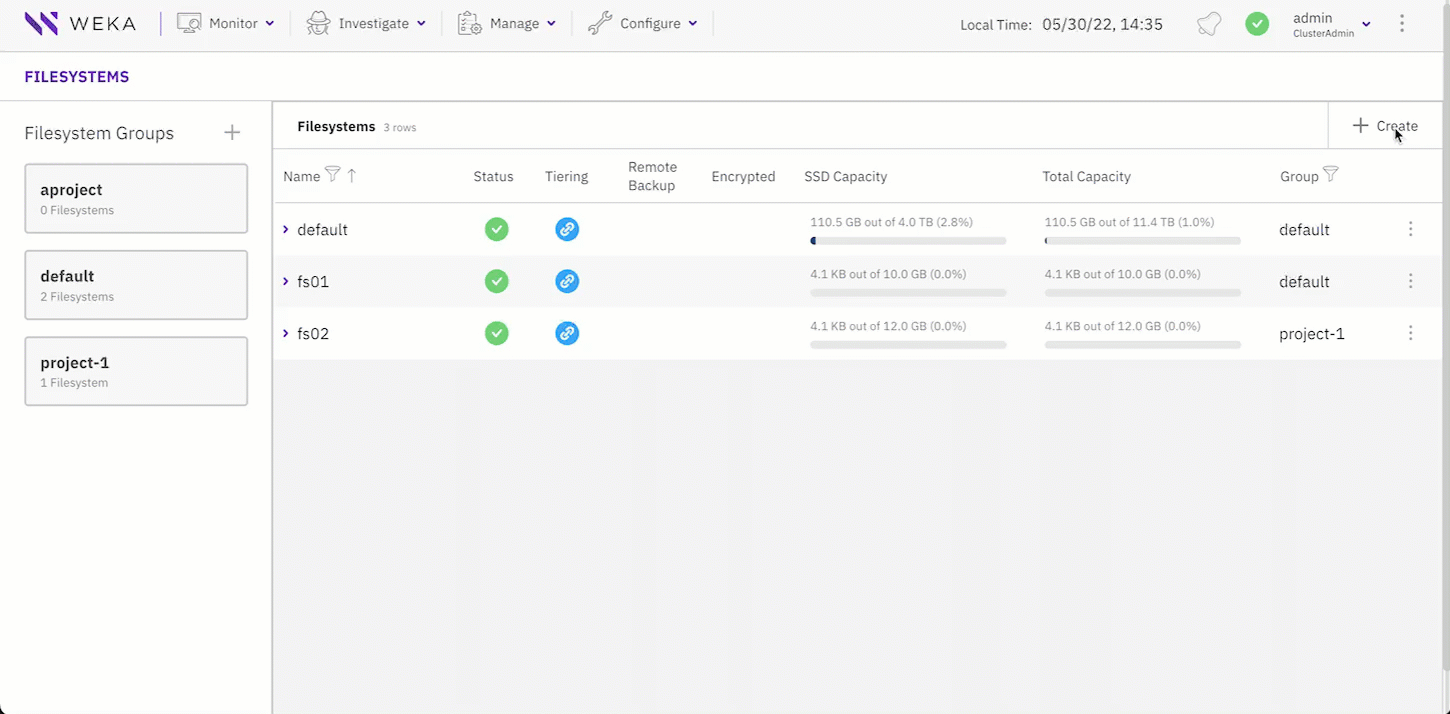 Create a filesystem from an uploaded snapshot