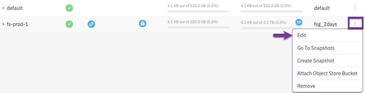 Filesystem menu