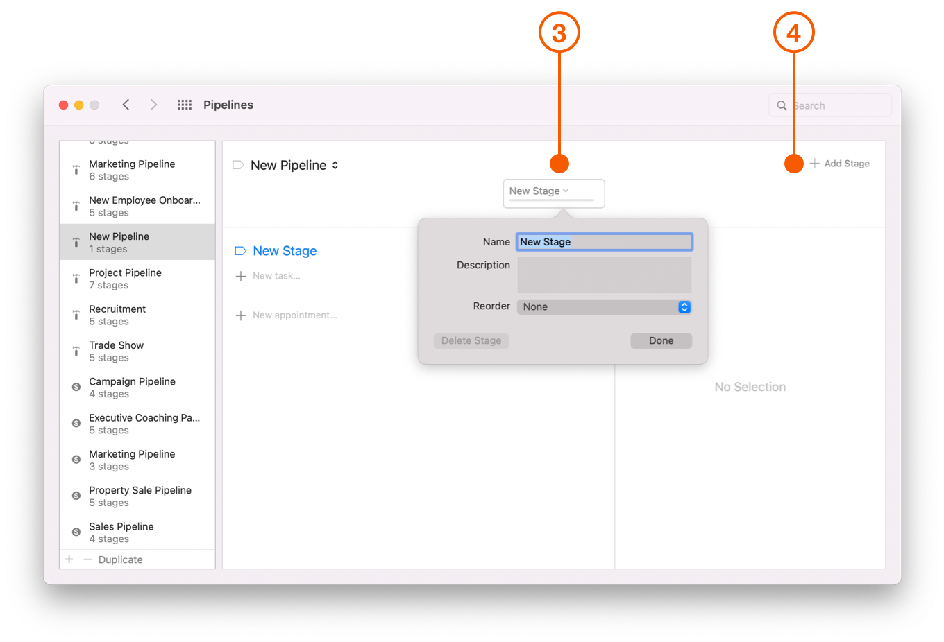Pipelines window selecting New Stage button
