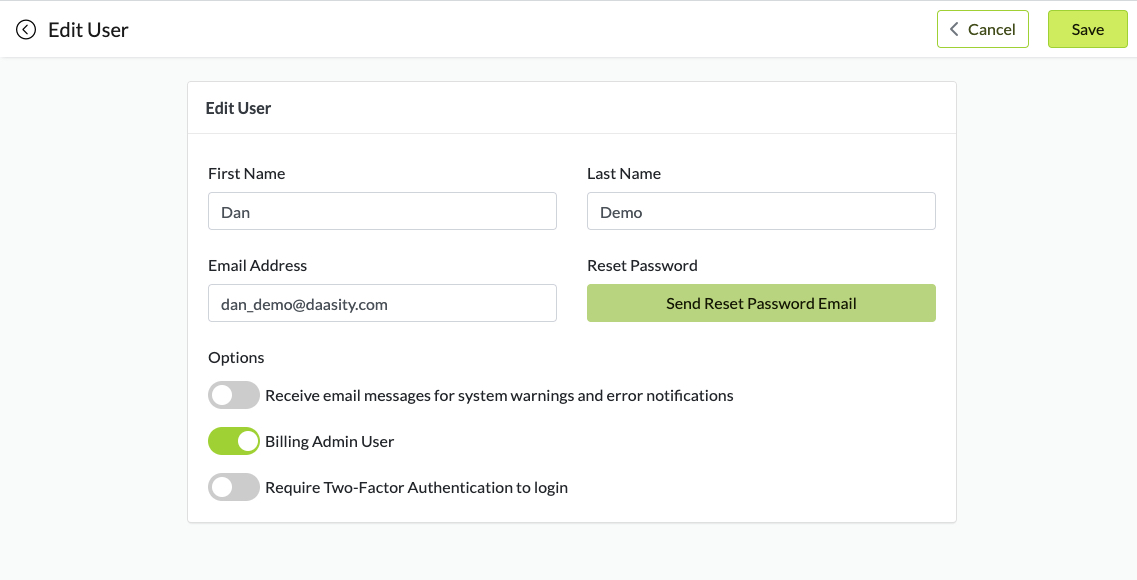 Change User Settings (Edit User)