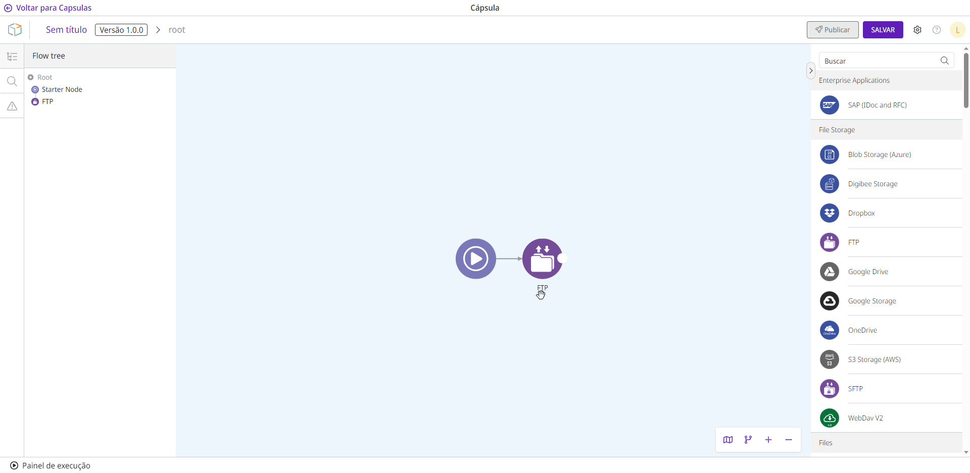 Ação de abrir e fechar o formulário de configuração do componente. Em seguida, remover a linha de conexão entre o componente e o Starter Node, seguido por deletar o próprio componente.