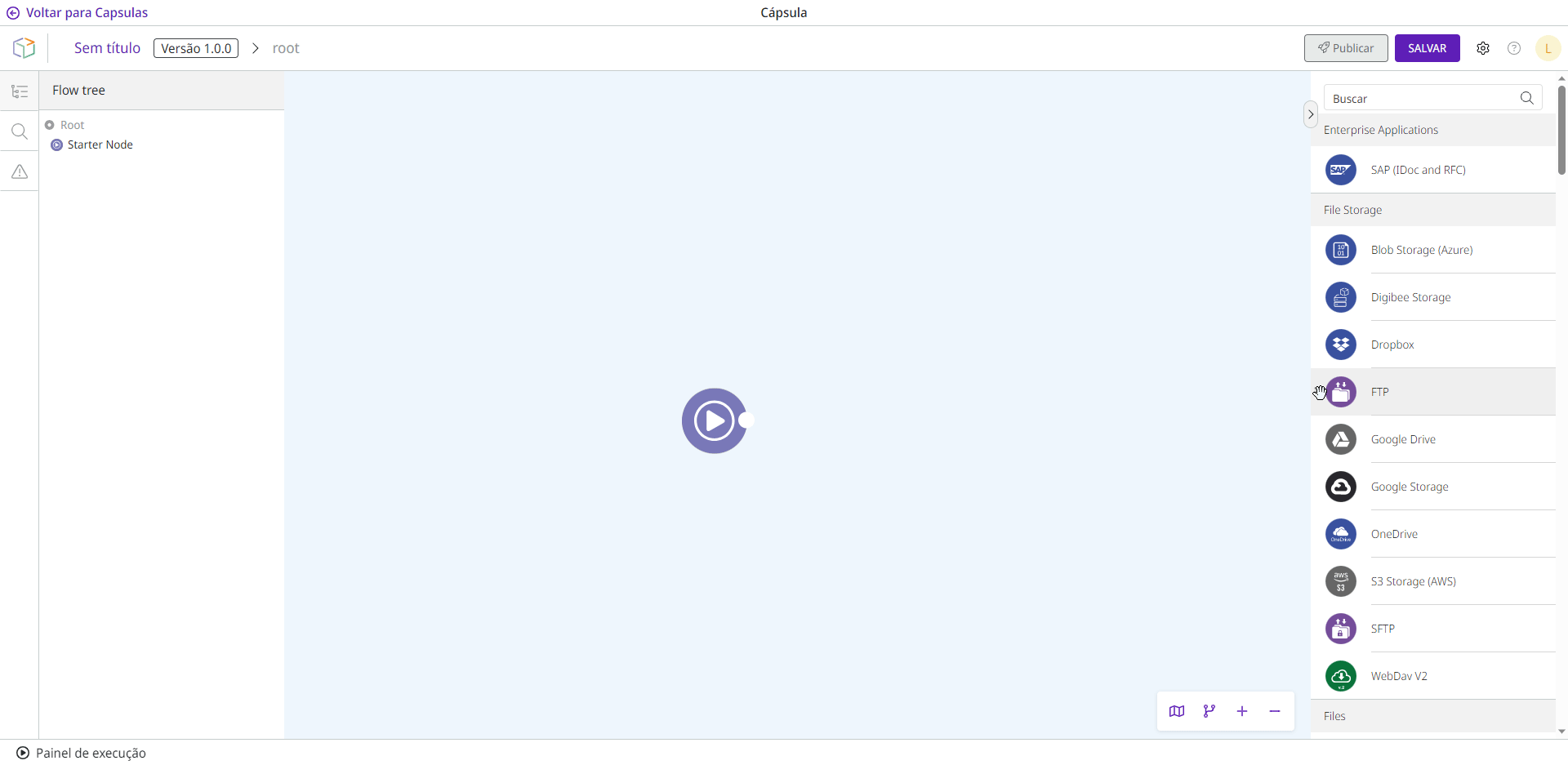 Um componente é arrastado para o canvas e conectado ao Starter Node.