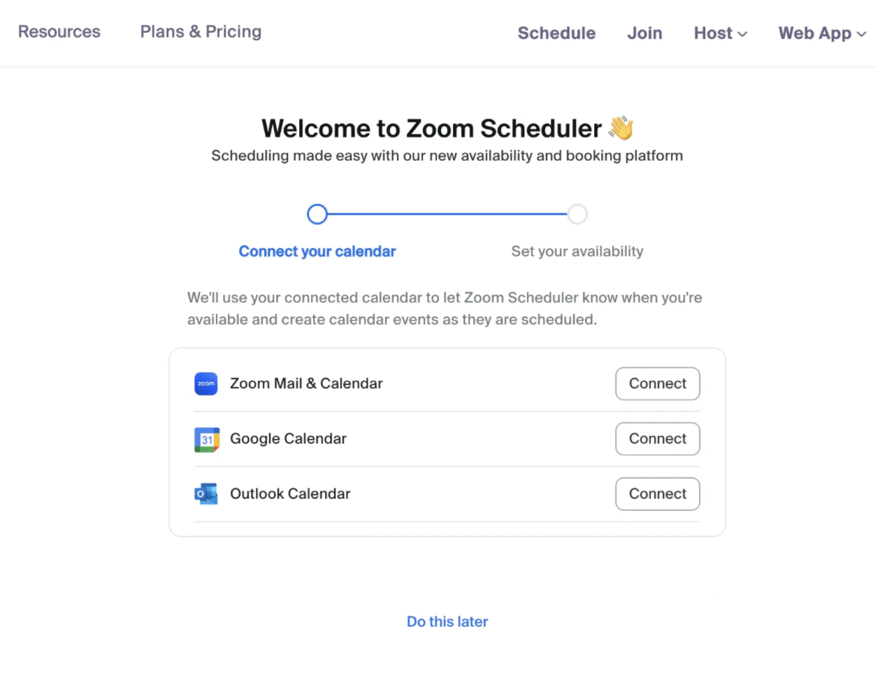 Zoom Scheduler connects to several calendar applications, including Zoom Mail & Calendar.