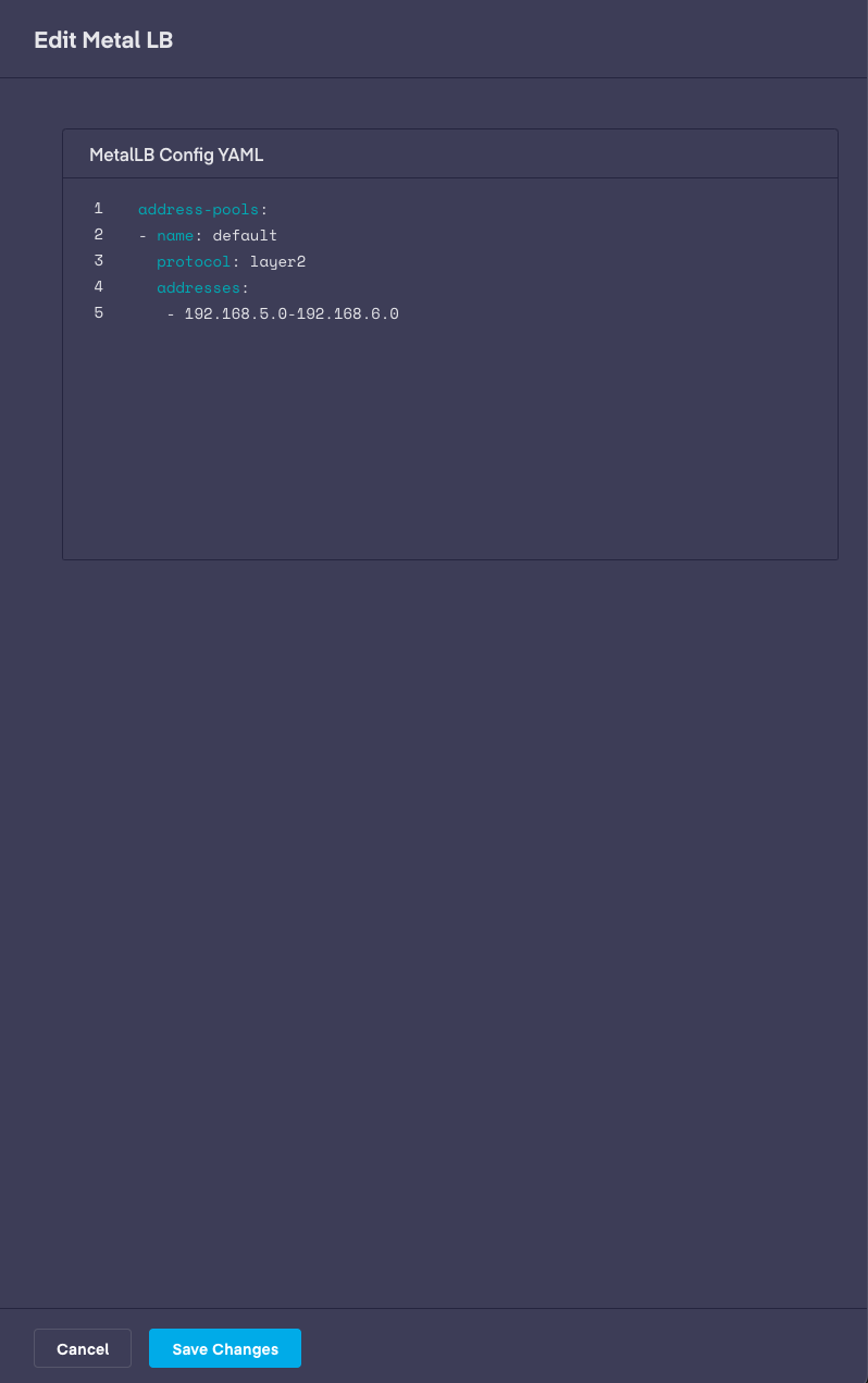 MetalLB with config map type configuration