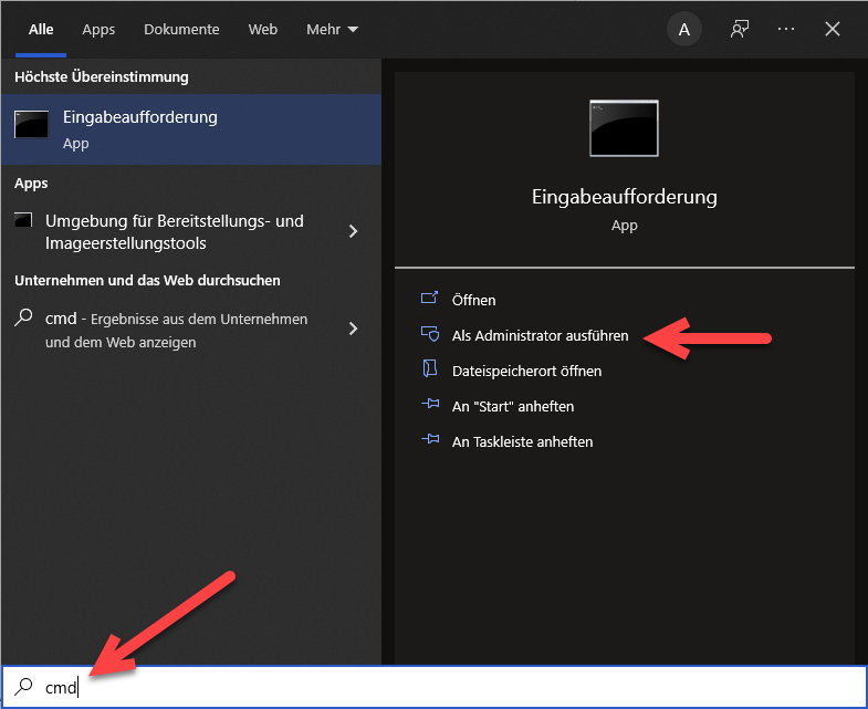 Abbildung 6: Eingabeaufforderung als Administrator starten