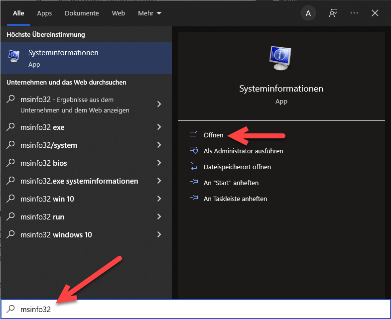 Abbildung 3: Starten der Systeminformationen