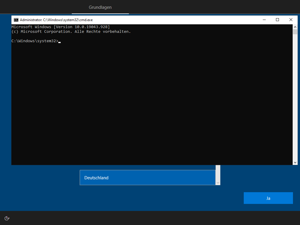Abbildung 8: Kommandozeile im OOBE