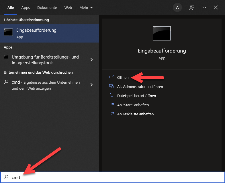 Abbildung 1: Starten der Eingabeaufforderung