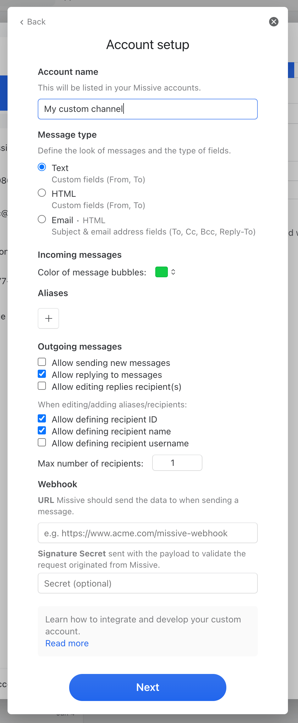 Custom channels settings