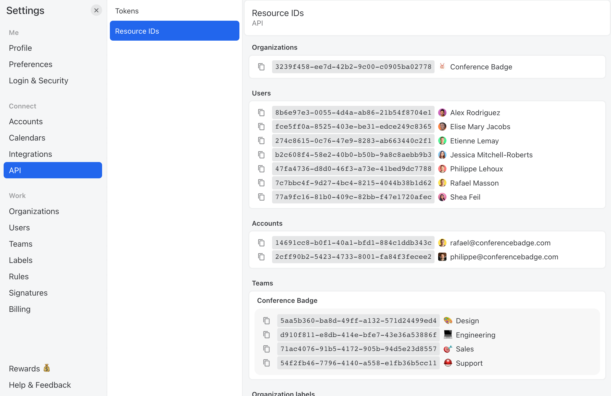 Find resource IDs in your API settings