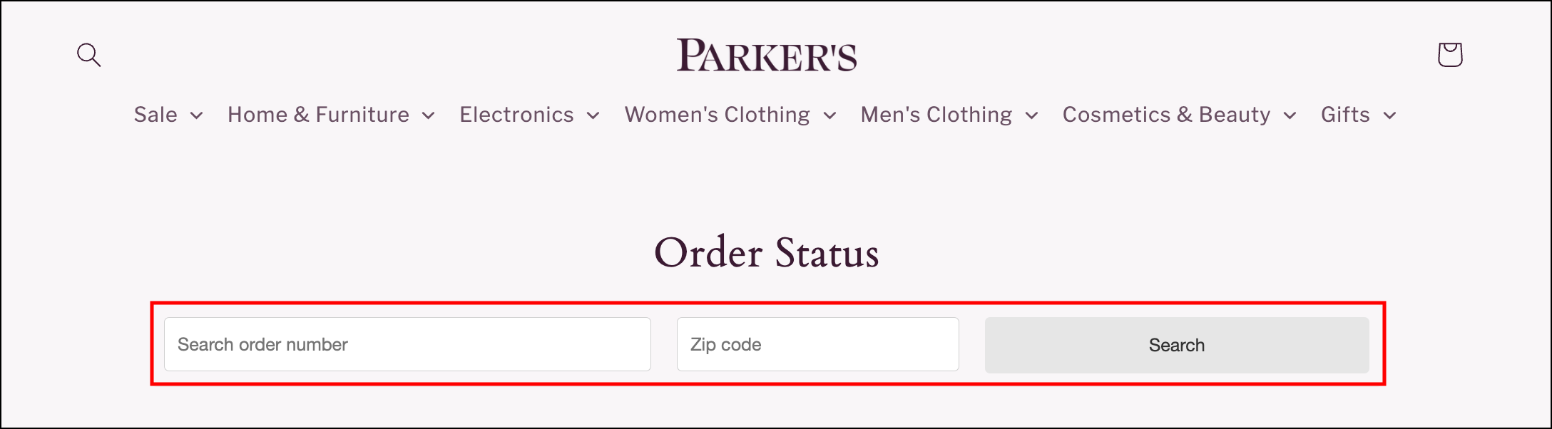 Order search form with zip code input field