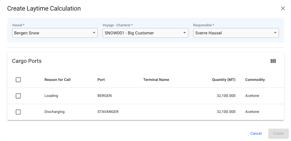 Create Laytime Calculation - Knowledge Base