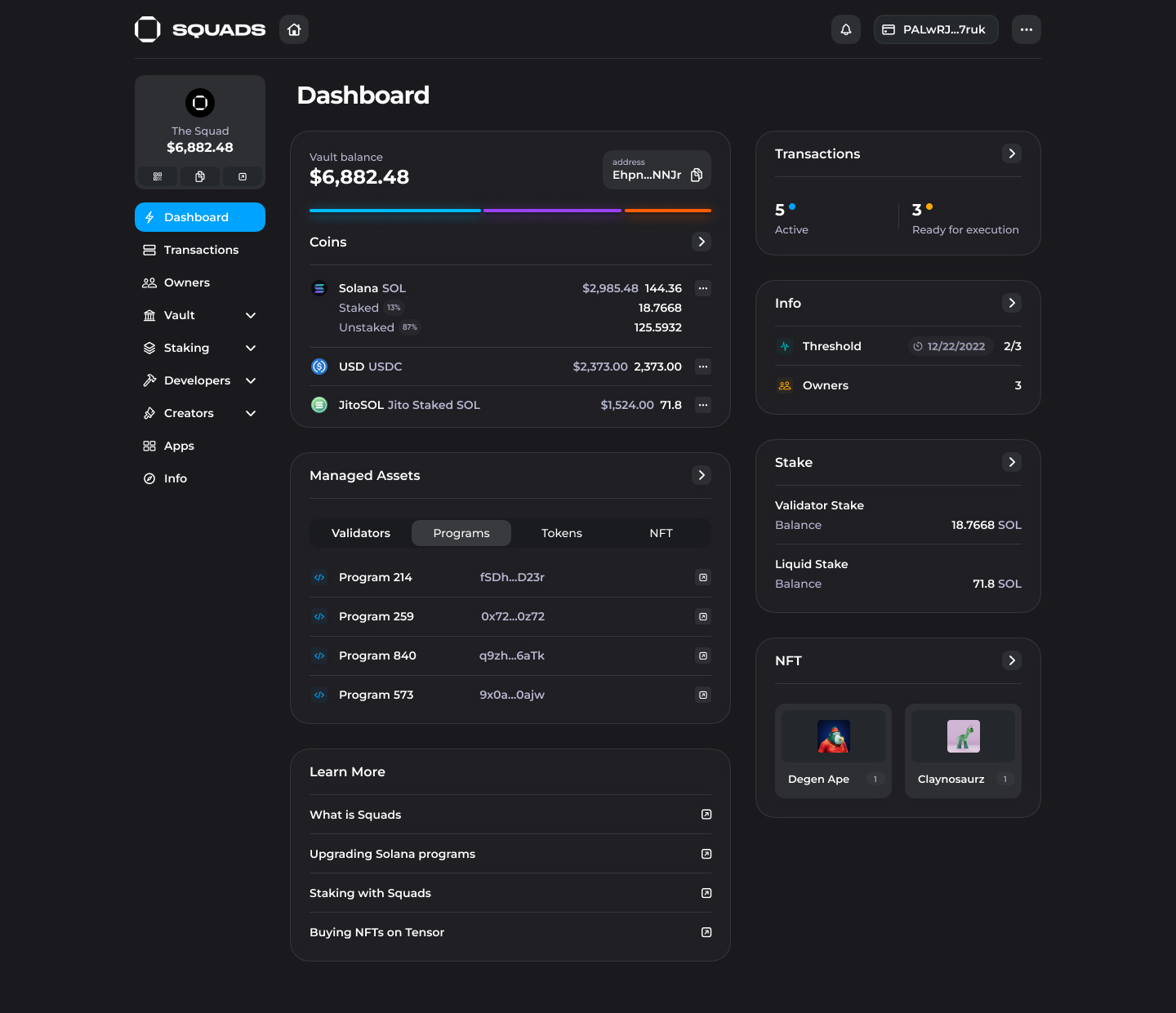 Dashboard - Squads Docs