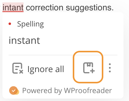 Suggestions popup with Add word option