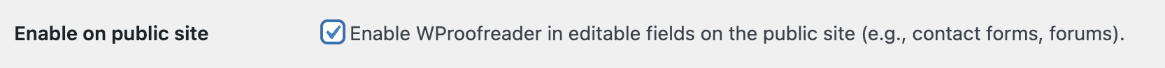 Enable on public site checkbox selected