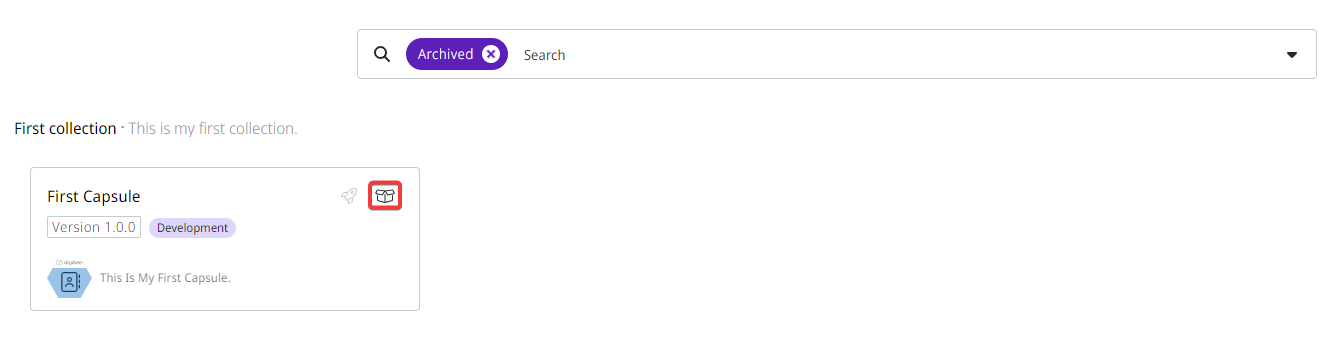 "Restore Capsule" button represented by an open box icon in a Capsule card.