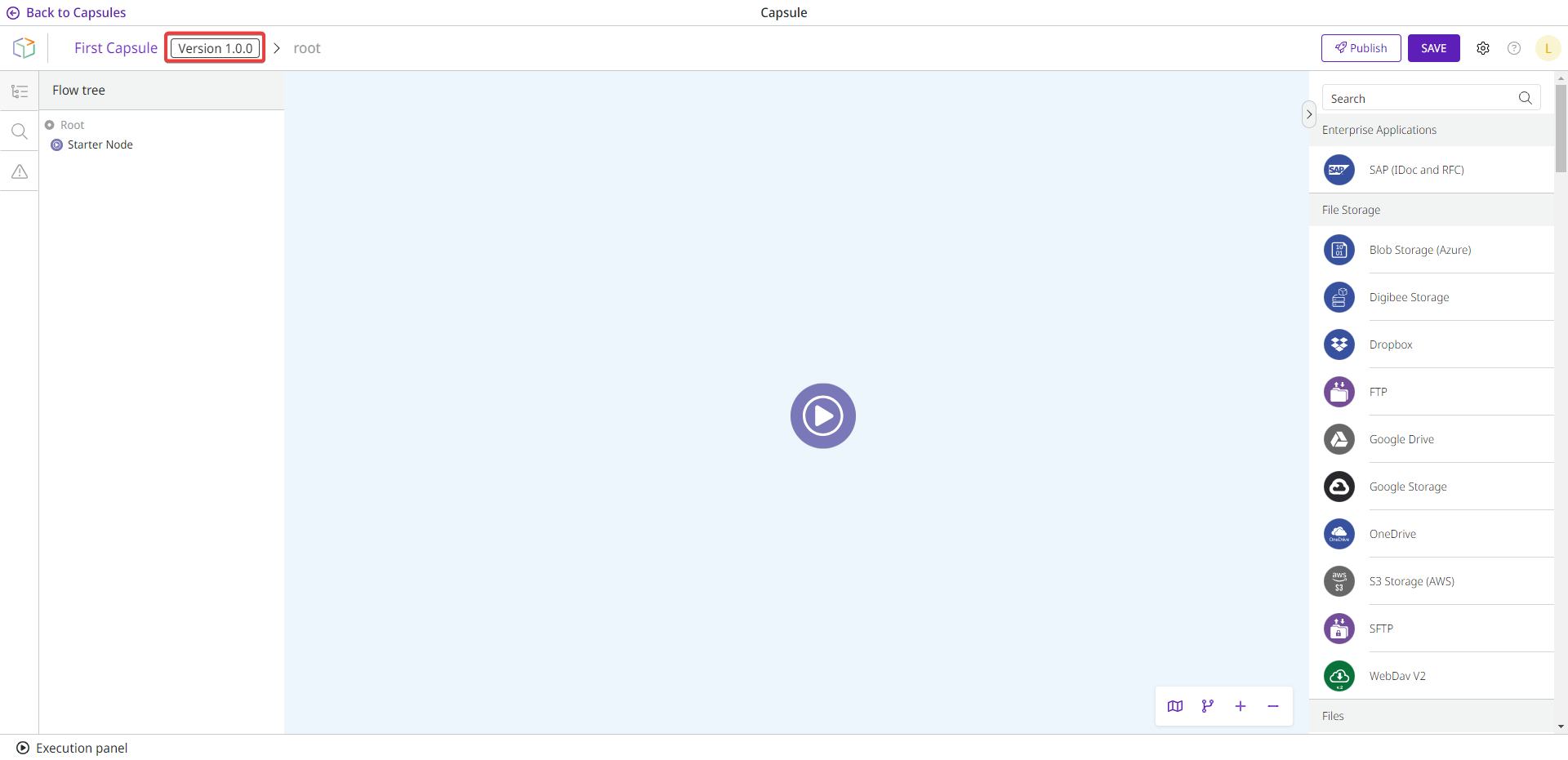 Capsule environment, with the version of the Capsule appearing next to the name of the Capsule.