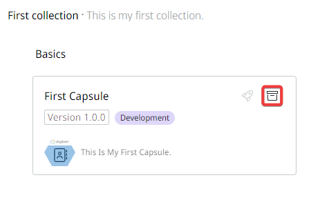 "Archive" button represented by an archive icon in a Capsule card.