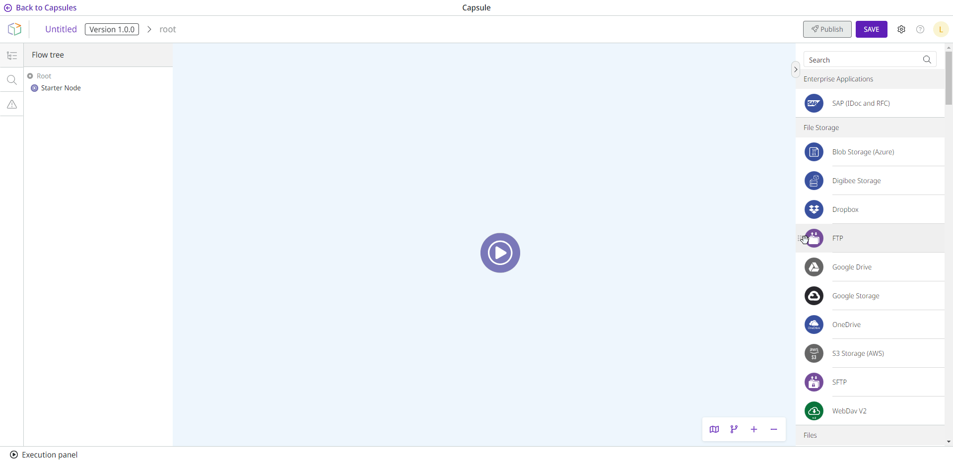 A component is dragged into the canvas and connected to the Starter Node.