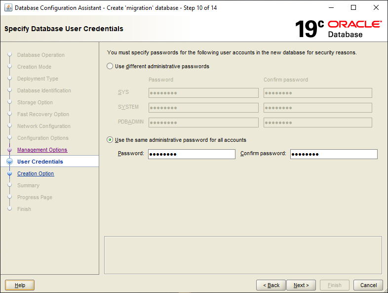 Oracle Database Creation - migration-center documentation