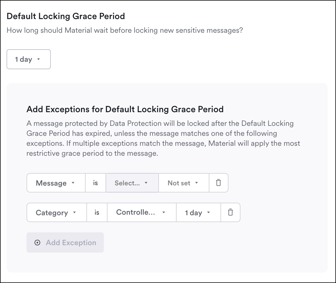example of a default locking grace period, use the drop downs to choose variants
