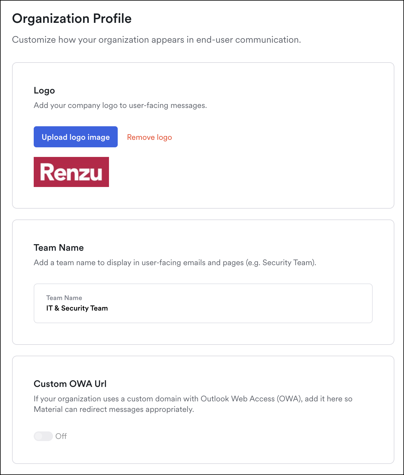 Update your logo and team name in Settings, under Organization Profile