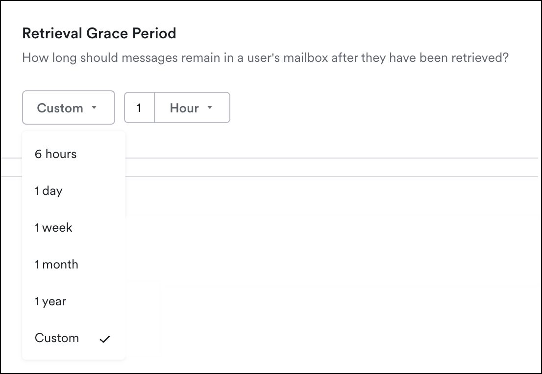 example of a retrieval grace period; customize using the drop downs