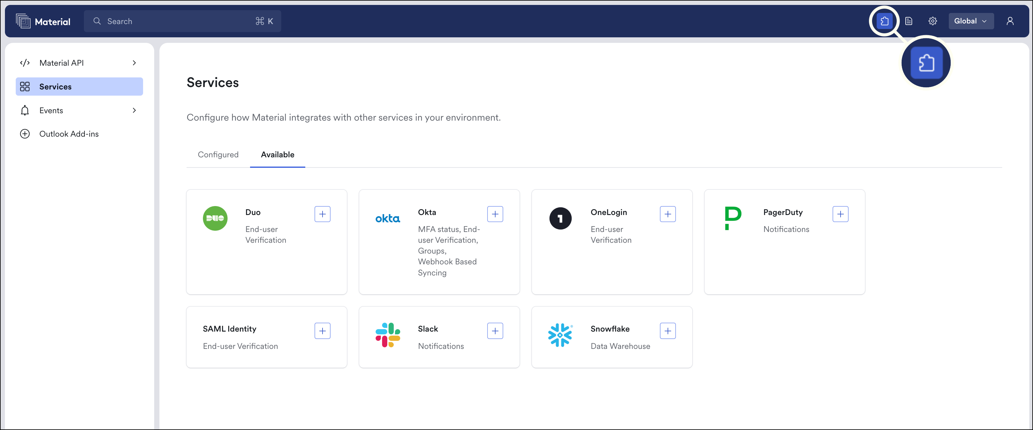 Service page is the puzzle icon