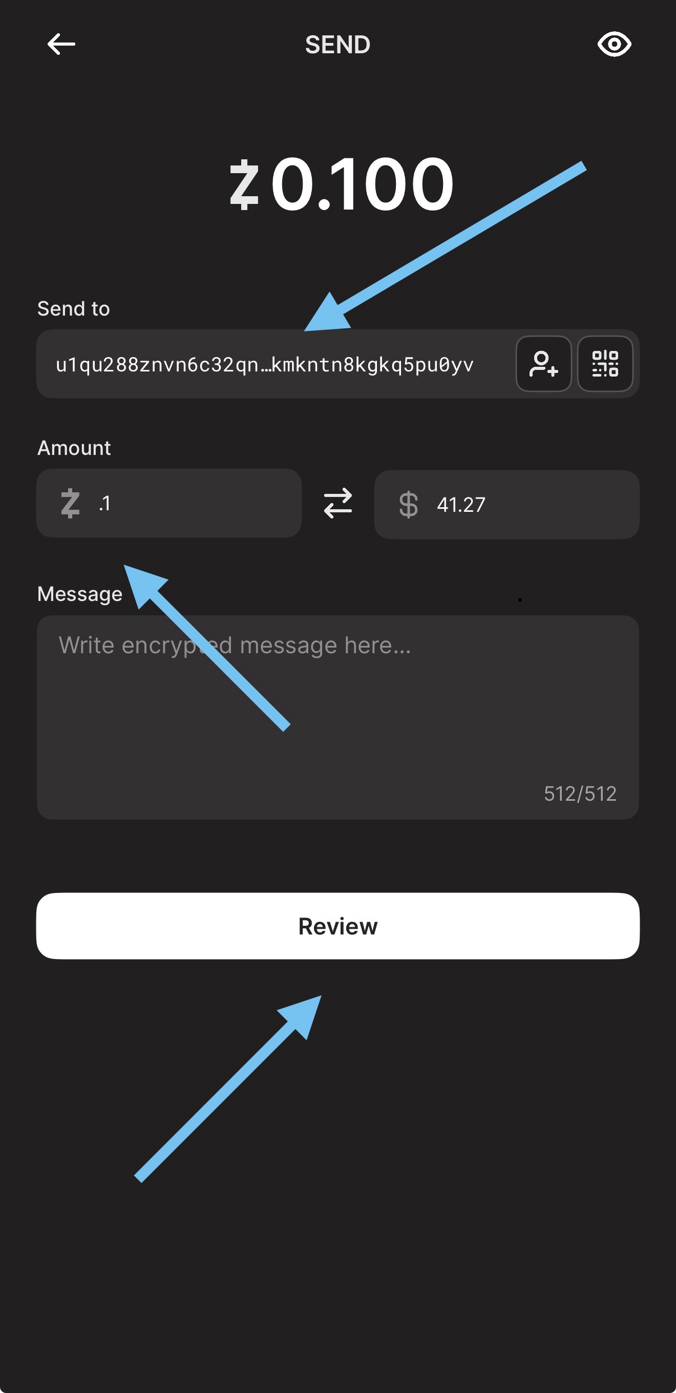Enter address and amount
