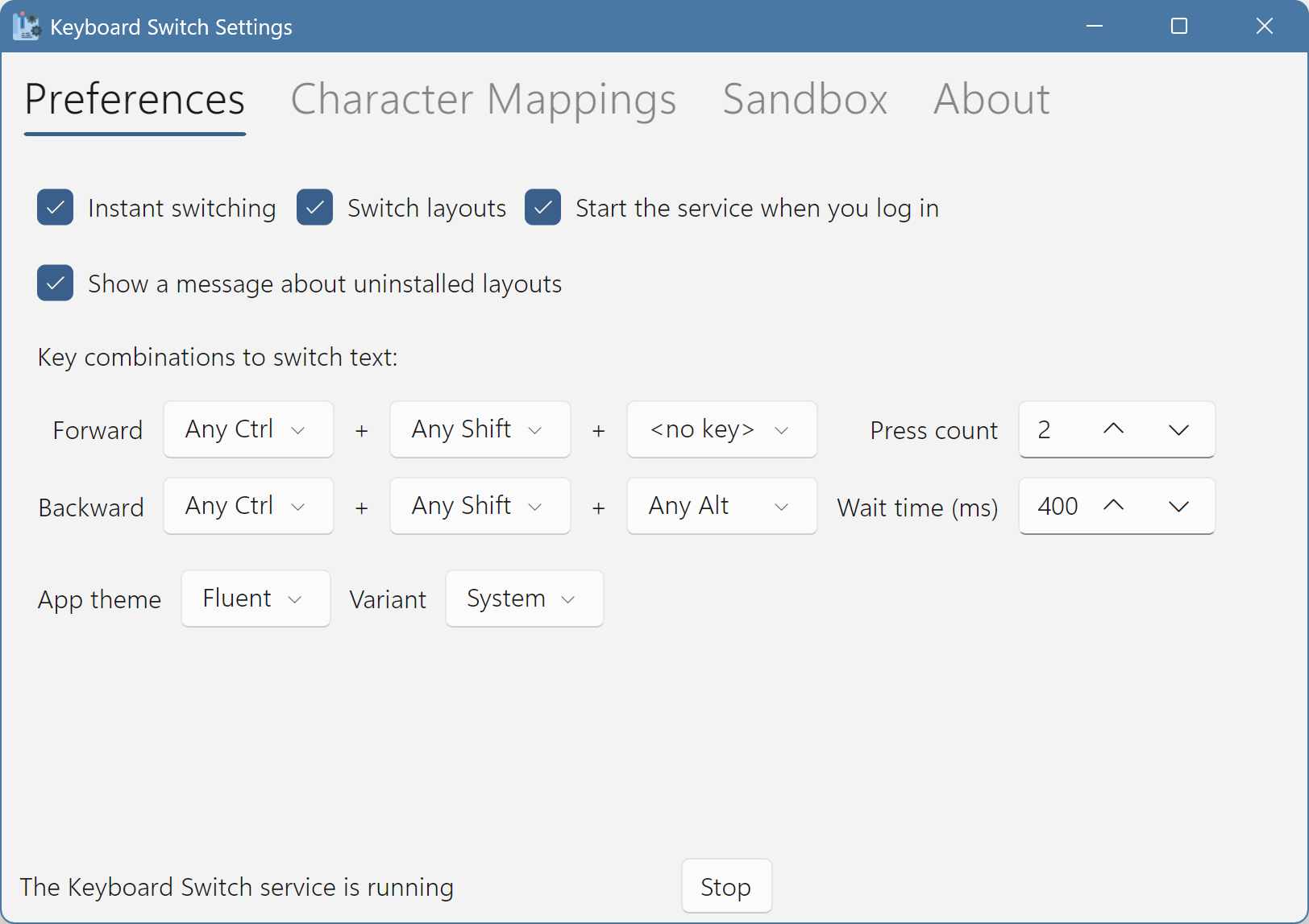 The Keyboard Switch Settings app