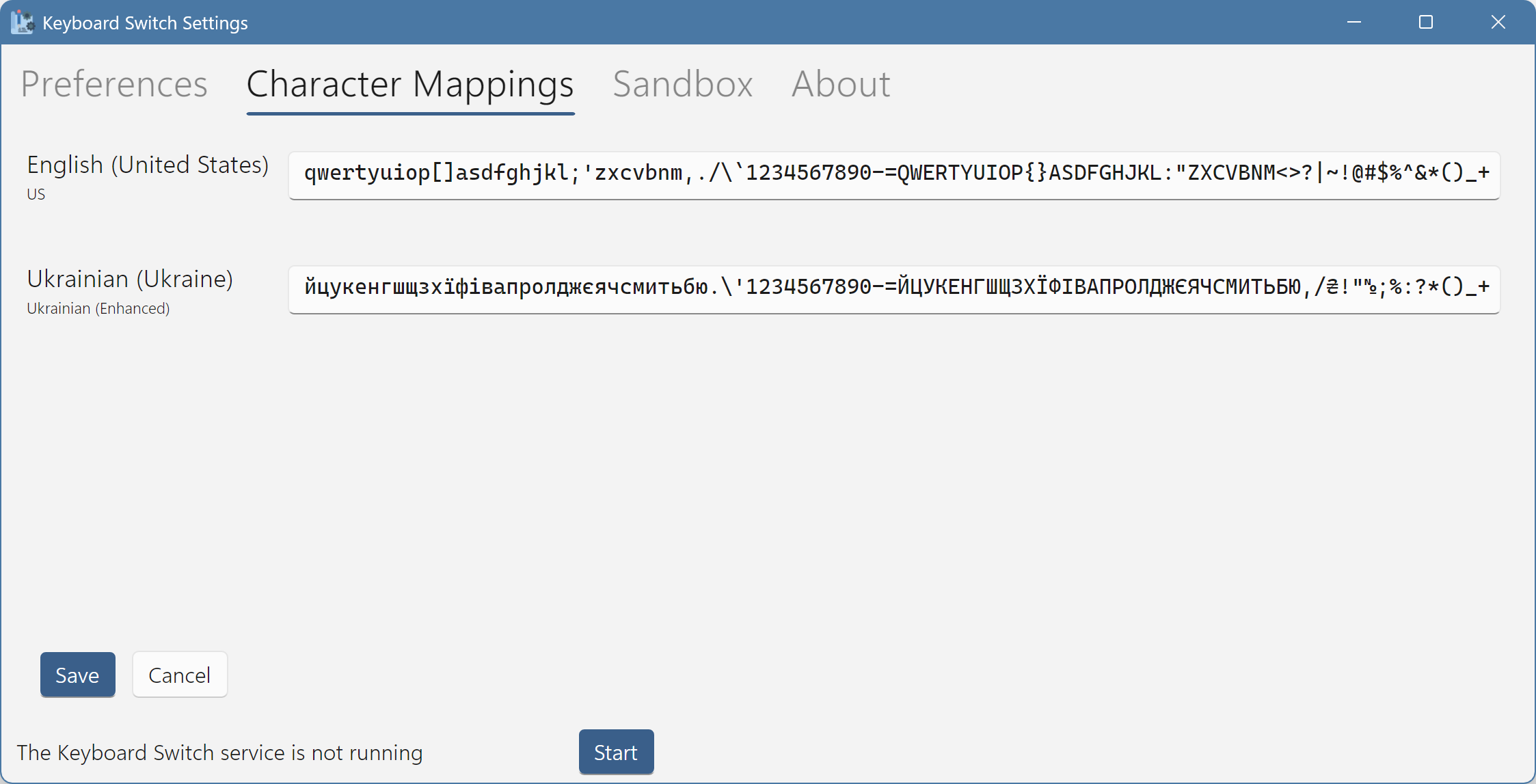 The character mapping tab after auto-configuration