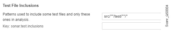 Test file inclusions as found in the SonarQube user interface.